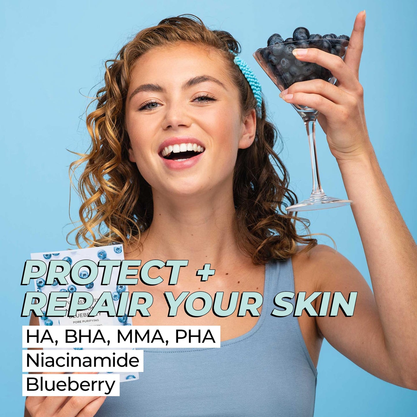 Vitamasques Niacinamide Blueberry Face Sheet Mask 7 Pack - Pore Purifying Korean Skin Care Sheet Face Mask Improves Uneven Skin Tone & Reduces