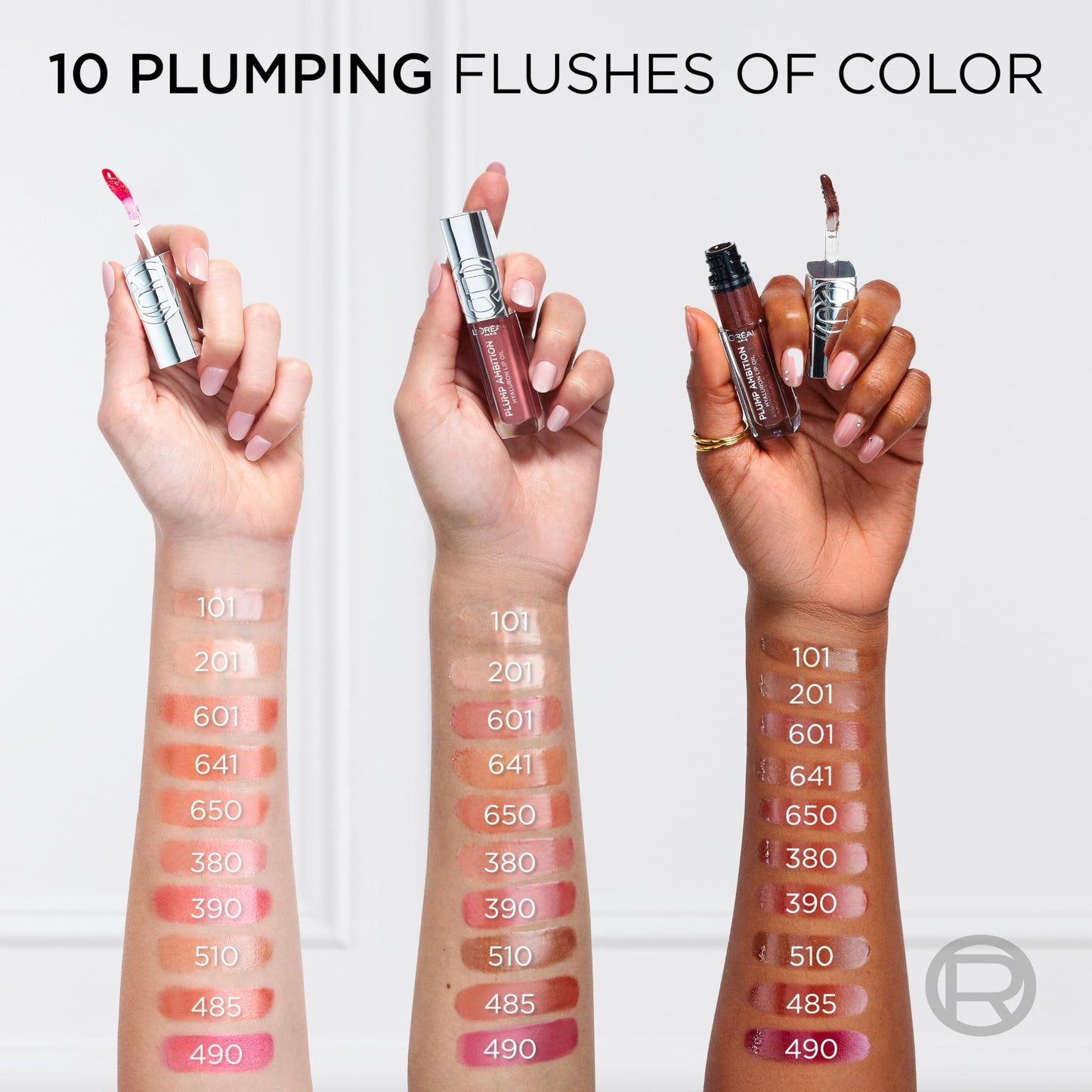 L'Oreal Paris Plump Ambition Hyaluron Lip Oil, 24 HR Lip Gloss with Hyaluronic Acid, Volumizing Formula with Glass-Like Shine, Berry Jolie 490, 0.16