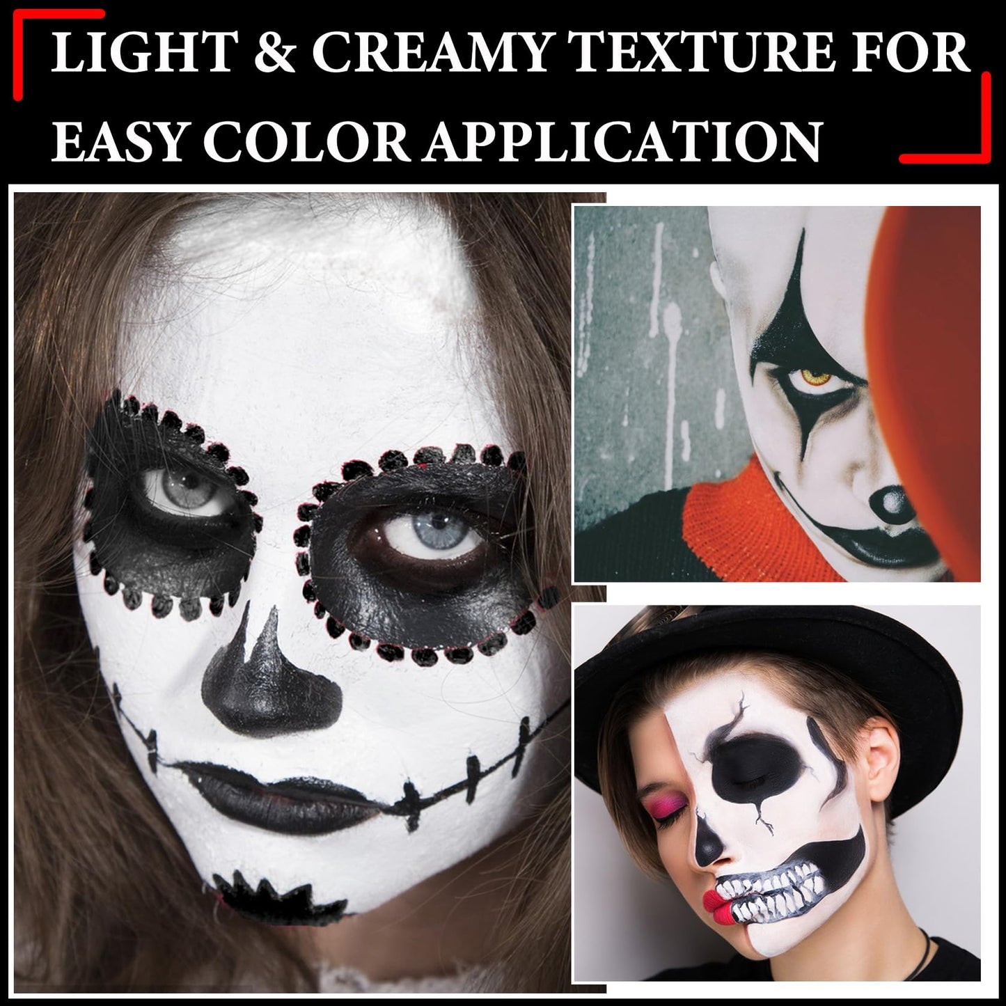 LZYLLS Halloween Face Paint Makeup Kit,Black White Face Body Paint,Special Effects Parties White Joker Cosplay Zombie Clown Costume Halloween SFX