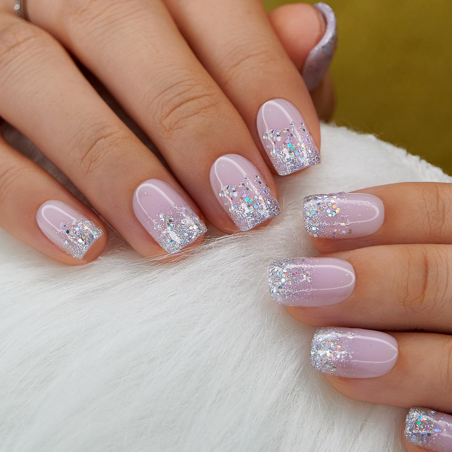 Curvlife 30pcs Short Press On Nails, Shining Stick on Fake Nails Design Glossy Acrylic Nails Tips Glue on Nails For Women False Nail Kit With Nail Beauty and Personal Care CurvLife