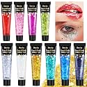 10 Colors Body Glitter,Face Glitter Makeup for Kids Women,Sparkly Chunky Hair Glitter for Eye Lip Hair Nails,Mardi Gras Glitter Makeup Face