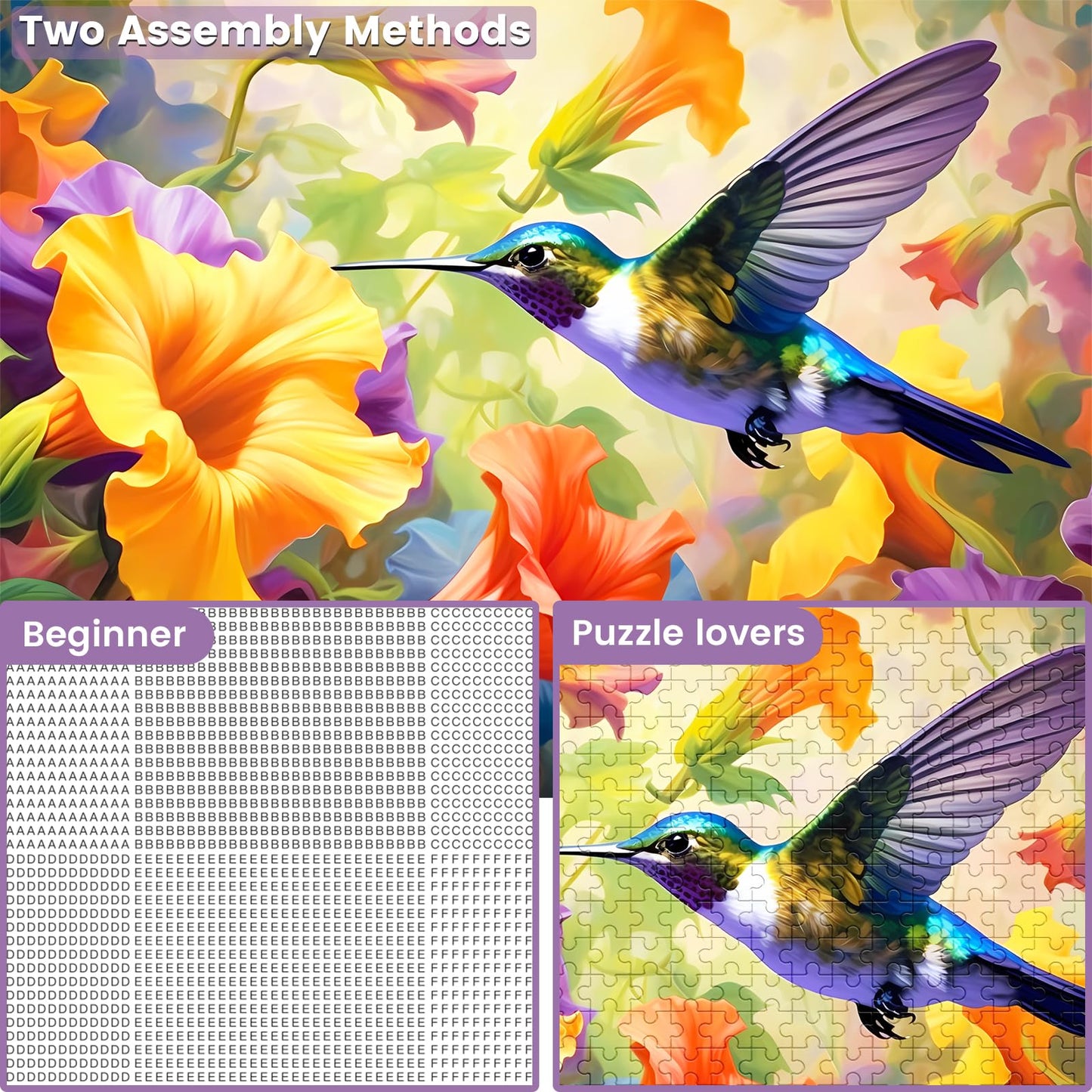 VOLUVOLU 500 Piece Jigsaw Puzzle – Hummingbird & Flower Design, Fun Birthday Party Puzzle for Adults, Kids & Family