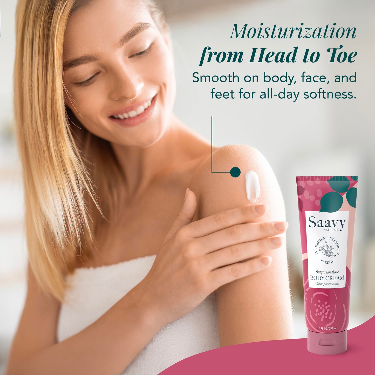 Saavy Naturals Deeply Hydrating Body Cream for Dry Skin - Nourishing Shea Butter, Plant-Based & Sustainably Sourced - Bulgarian Rose - 8.5 fl oz, 2