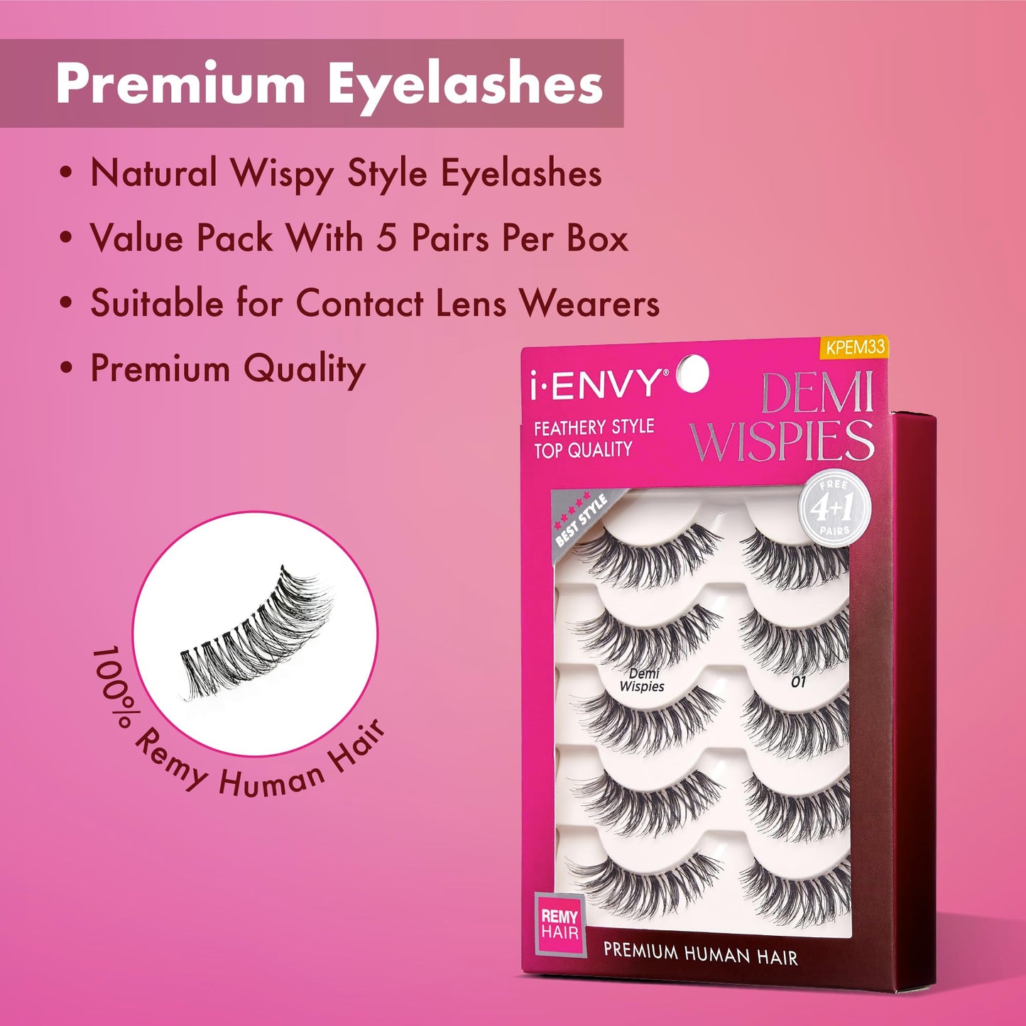 i-ENVY 5 Pairs Demi Wispies False Lashes (1 Pack), Premium Quality 100% Human Hair, Fluffy Feathered Eyelashes With Volume & Curl, Natural Look