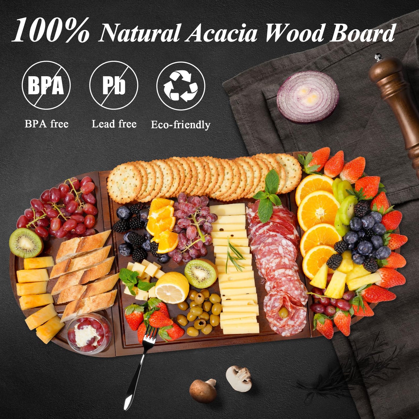 NiHome Magnetic Acacia Wood Charcuterie Board Large 26”x13” Cheese Board Splice Serving Boards for Entertaining, Beautiful Personized Christmas…