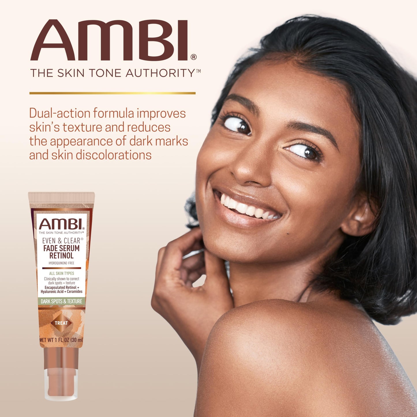 Ambi Even & Clear Fade Serum, Hyperpigmentation Treatment, Hydroquinone-free, Dark Spot Corrector, Results In As Little As 4 Weeks, Retinol