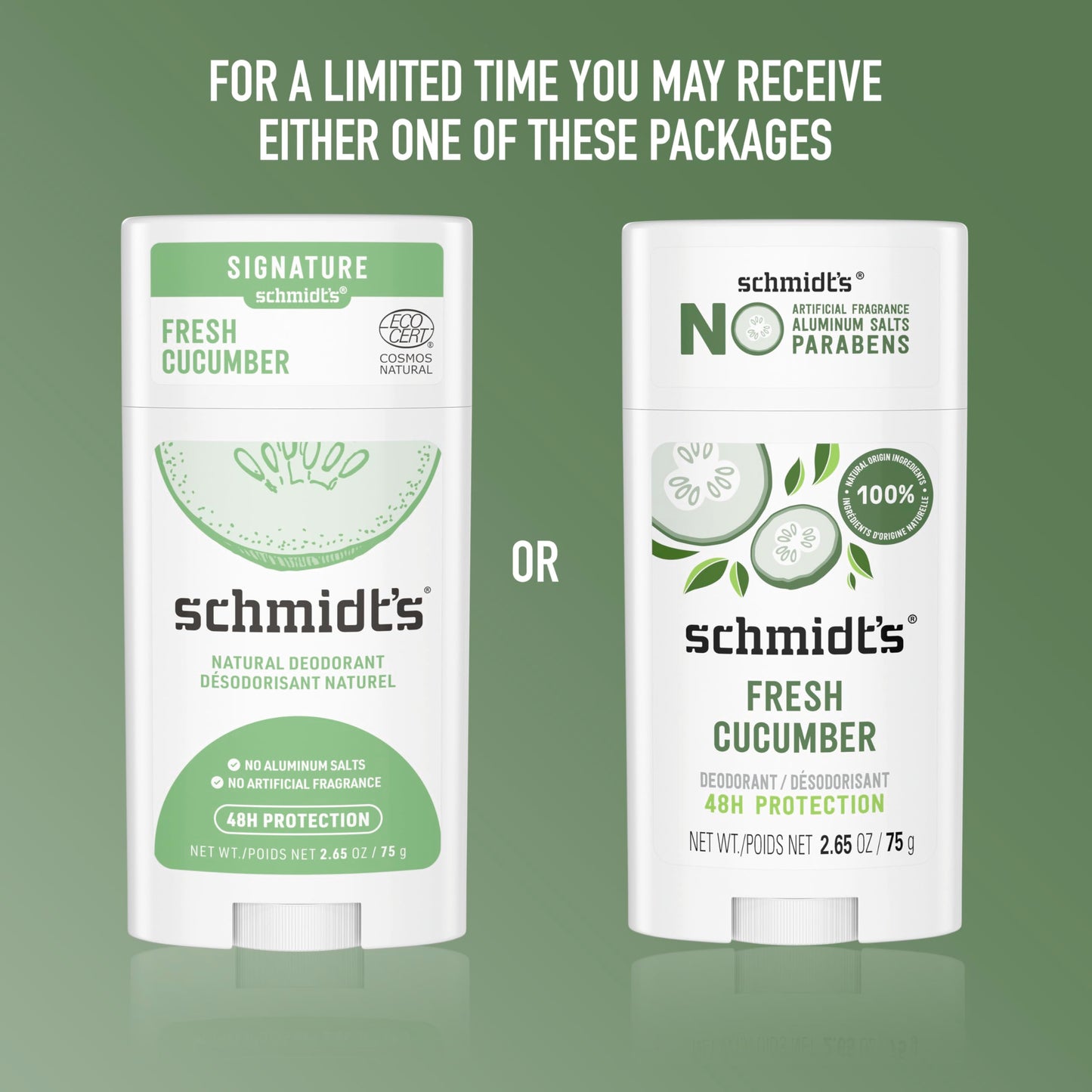 Schmidt's Aluminum-Free Vegan Deodorant Fresh Cucumber 4 Count for Women and Men, with 24 Hour Odor Protection, Natural Ingredients, Cruelty-Free Beauty and Personal Care Schmidt's