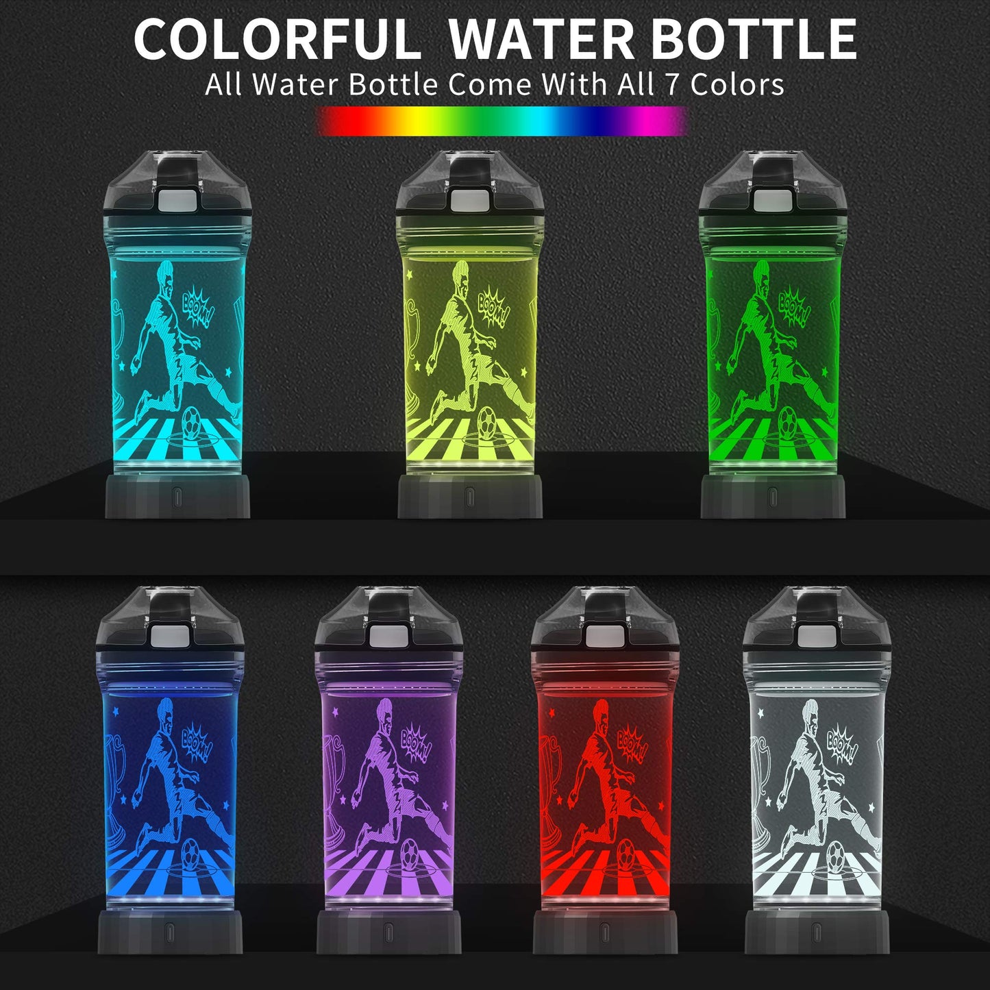 Lightzz Soccer Water Bottle with 3D Glowing Light Up, 14 OZ Tritan BPA Free Kids Water Bottle, Creative Ideal Travel Soccer Cup Gift for Boys 8-12