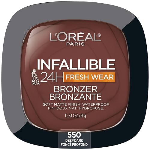 L'Oreal Paris Infallible Up to 24H Fresh Wear Soft Matte Longwear Bronzer. Waterproof, heatproof, Transfer, humidity and sweatproof, Deep Dark, 0.31