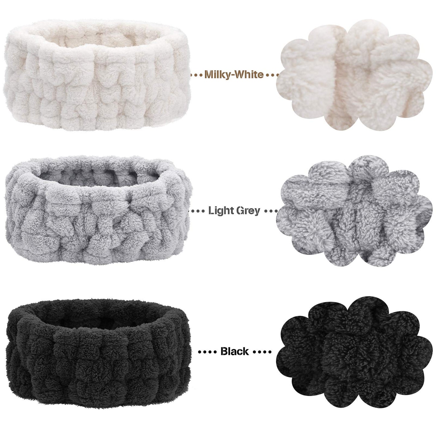 Chuangdi 3 Pieces Spa Headband for Women Facial Makeup Headband Soft Terry Cloth Hairband for Washing Face Mask Spa Shower Gifts(Black, White, Light