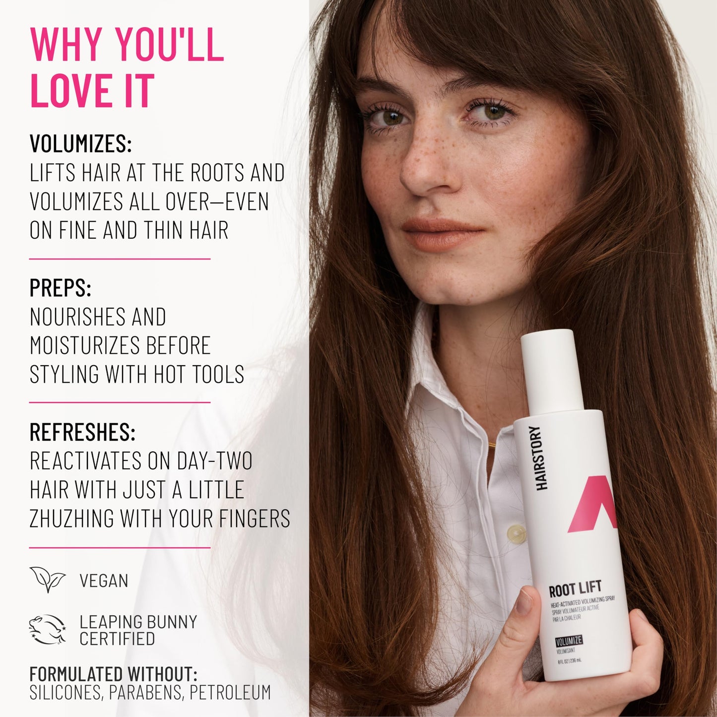 Hairstory Root Lift - Heat Activated Volumizing Hair Spray, Root Booster for Fine and Thin Hair, Adds Volume and Body, Nourishes and Moisturizes, 8 Fl