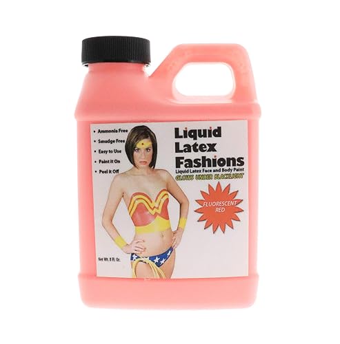 Liquid Latex Fashions - Ammonia Free Halloween Fluorescent Red Body Paint, Ideal for Artwork, Theater, Parties, School Plays, Cosplays and Concerts- 8