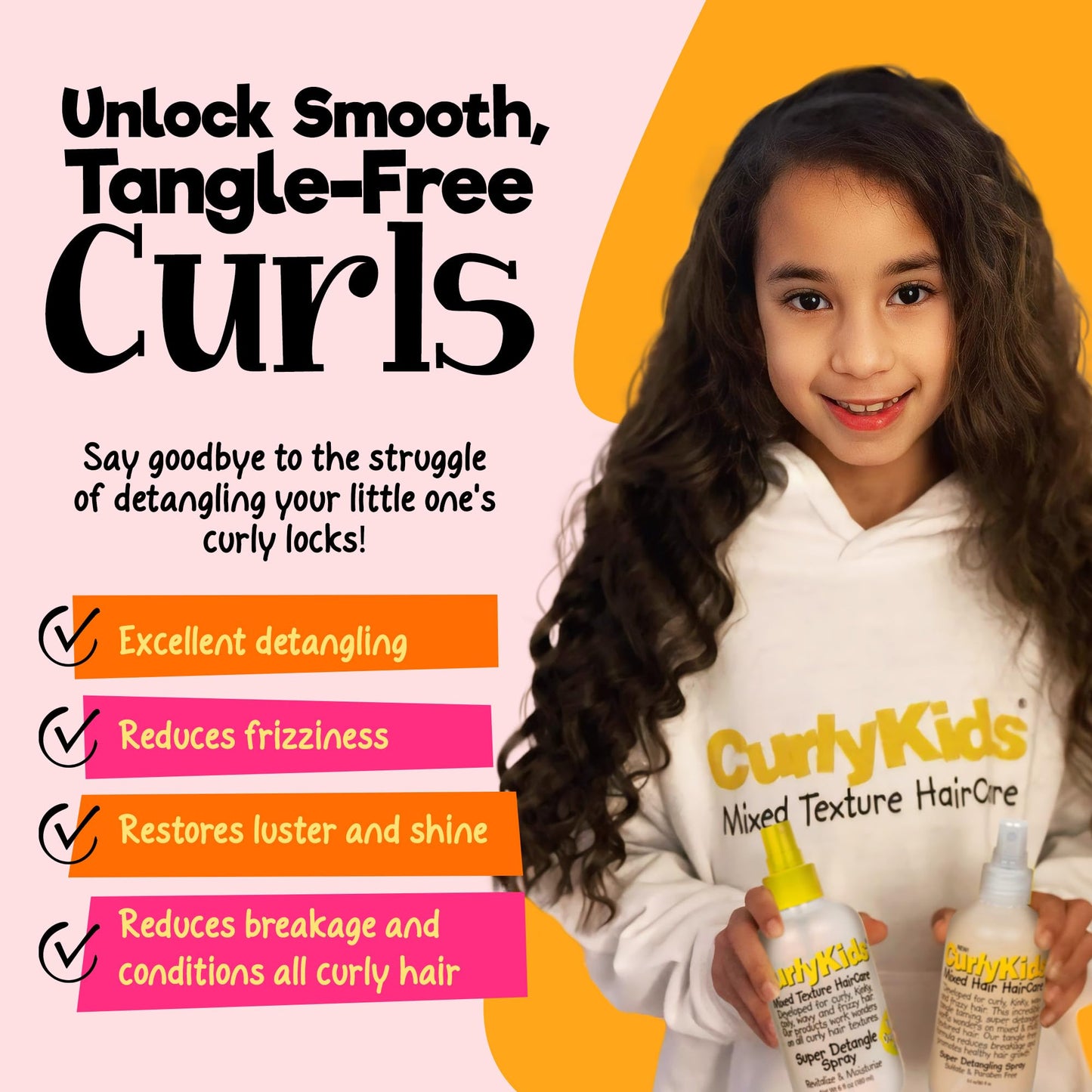 CurlyKids Super Hair Detangler Spray for Curly Hair - Effortless Knot Removal, Frizz-Free Curls & Smooth Styling - Haircare for Curly, Kinky, Coily