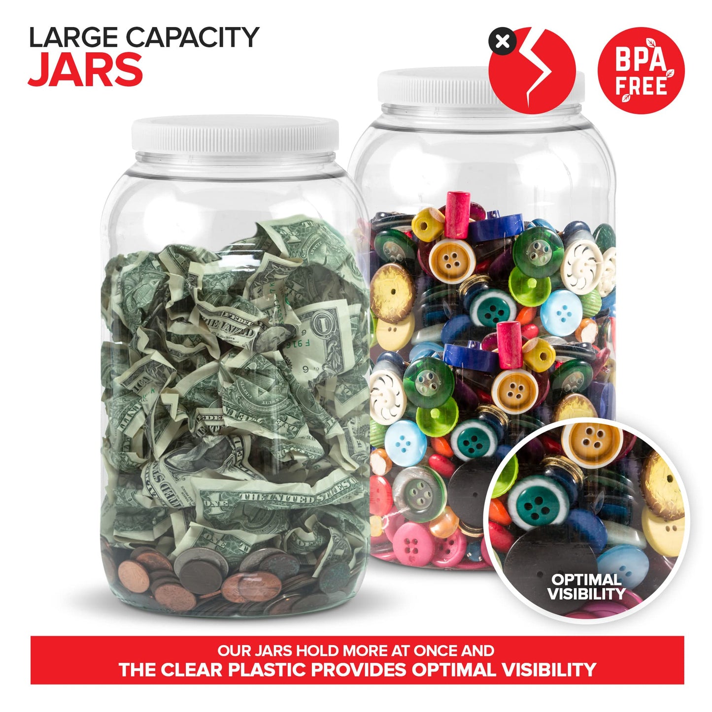 Stock Your Home 1 Gallon Clear Plastic Jars with Lids (2 Pack) 128 oz Wide Mouth Large Jar with Lid, Big Container for Candy, Cookies, Arts & Crafts…