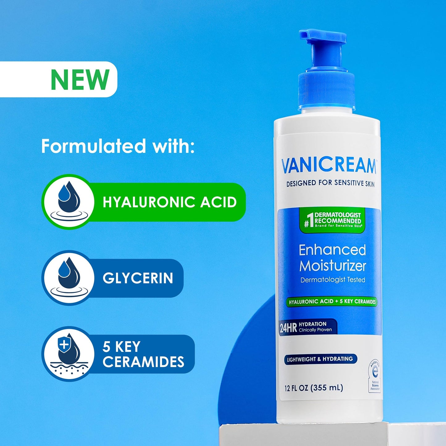 Vanicream Enhanced Moisturizer, 12 Fl Oz, Daily Body Lotion for Dry, Sensitive Skin, Clinically Tested 24Hr Hydration with Hyaluronic Acid, Glycerin Beauty and Personal Care Vanicream