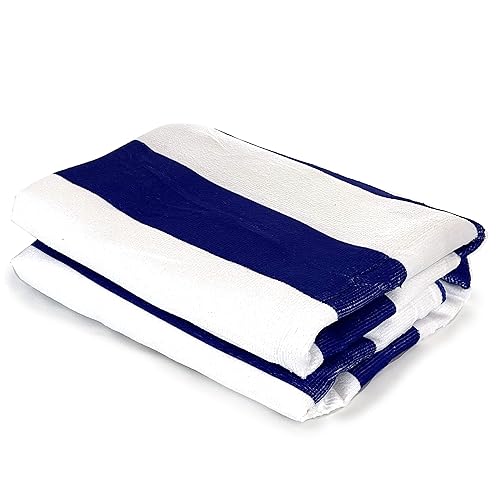 allgala Oversize 40x70 Inch (1x1.8M) Cabana Stripe Design Microfiber Beach Towel-Royal Blue (Pack of 1)-BT81206