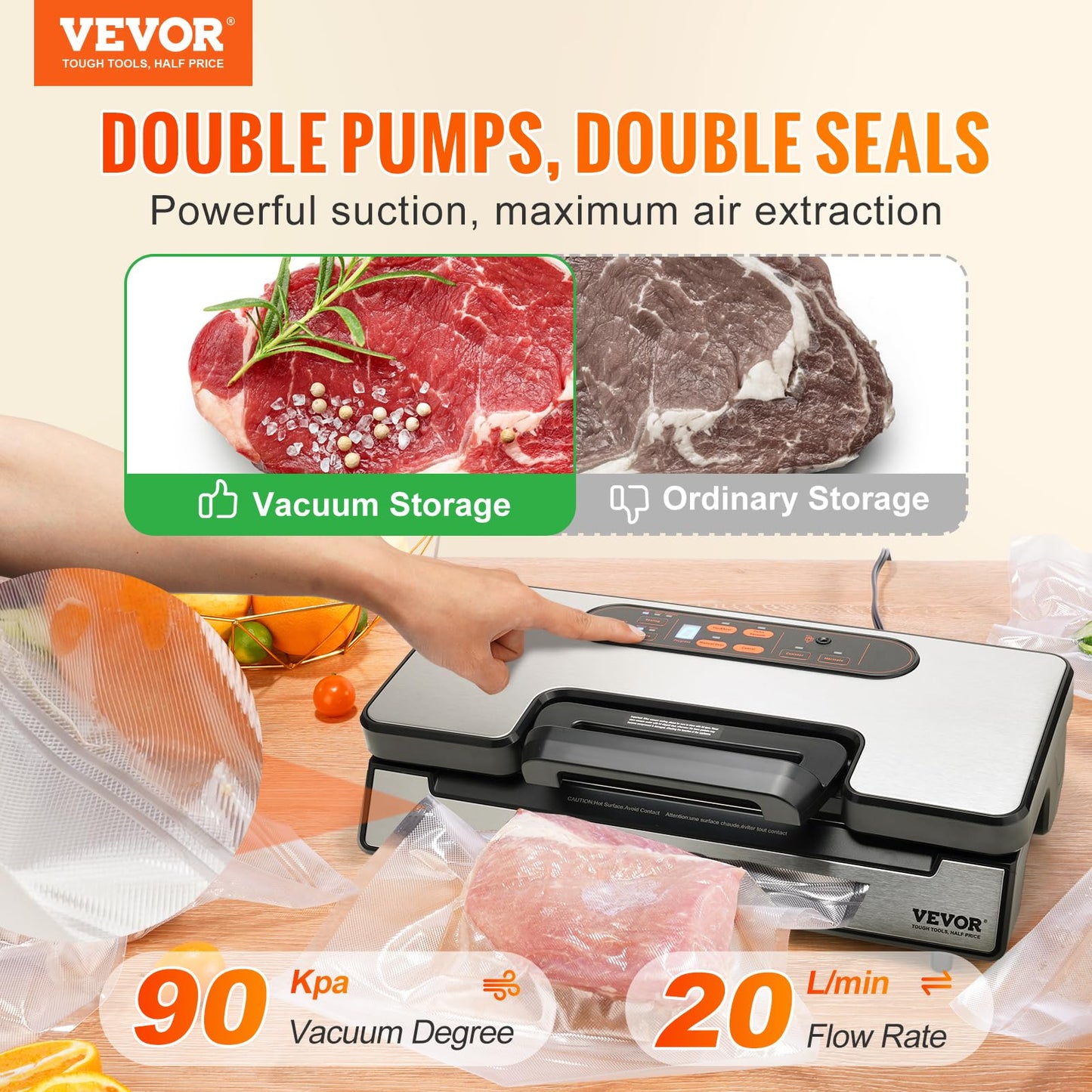 VEVOR Vacuum Sealer Machine, Food Sealer Machine，Dry and Moist Food Storage, Automatic and Manual Air Sealing System with Built-in Cutter, with Seal…