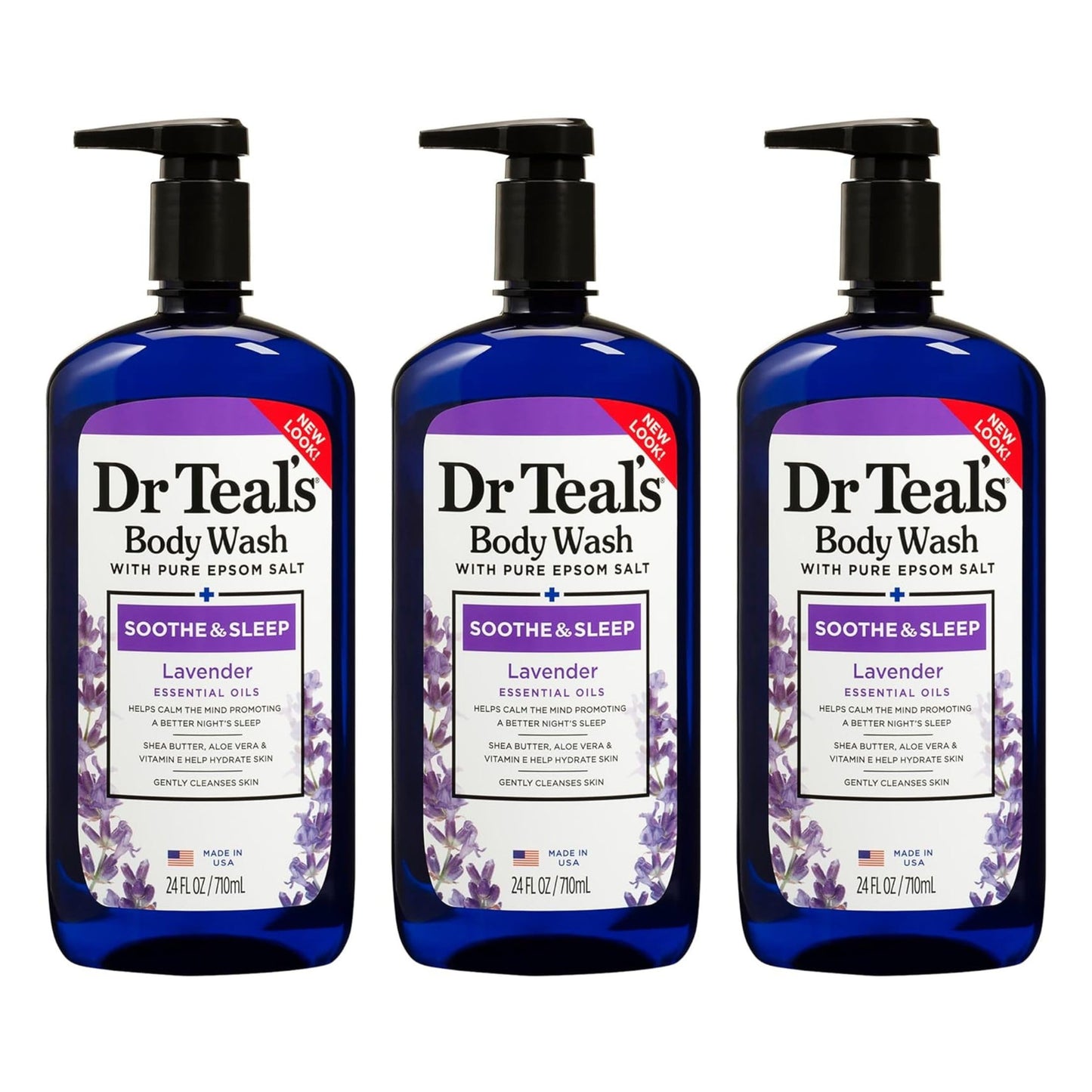 Dr Teal's Pure Epsom Salt Body Wash Soother & Moisturize With Lavender 24 oz (Pack of 3)