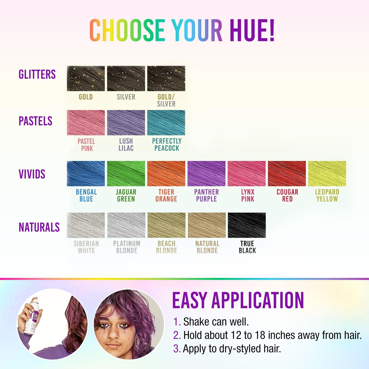 Punky Temporary Hair Color Spray-On, Panther Purple, Non-Damaging Instant Hair Dye, No Bleaching Needed, Non-Sticky, Washable and Leaves No Residue