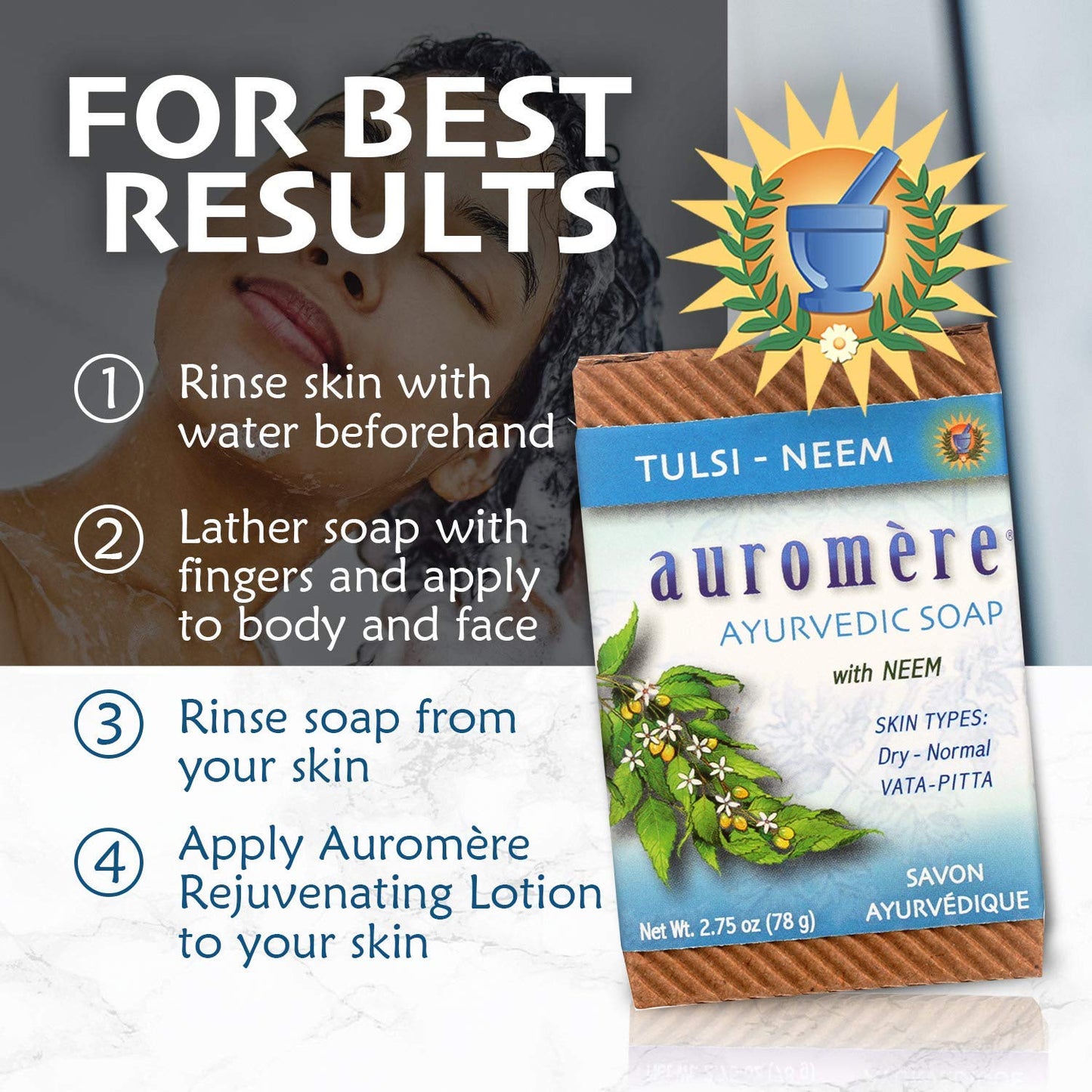 Auromere Ayurvedic Bar Soap, Tulsi Neem - Eco Friendly, Handmade, Vegan, Cruelty Free, Natural, Non GMO (2.75 oz), 4 pack Beauty & Personal Care Auromere