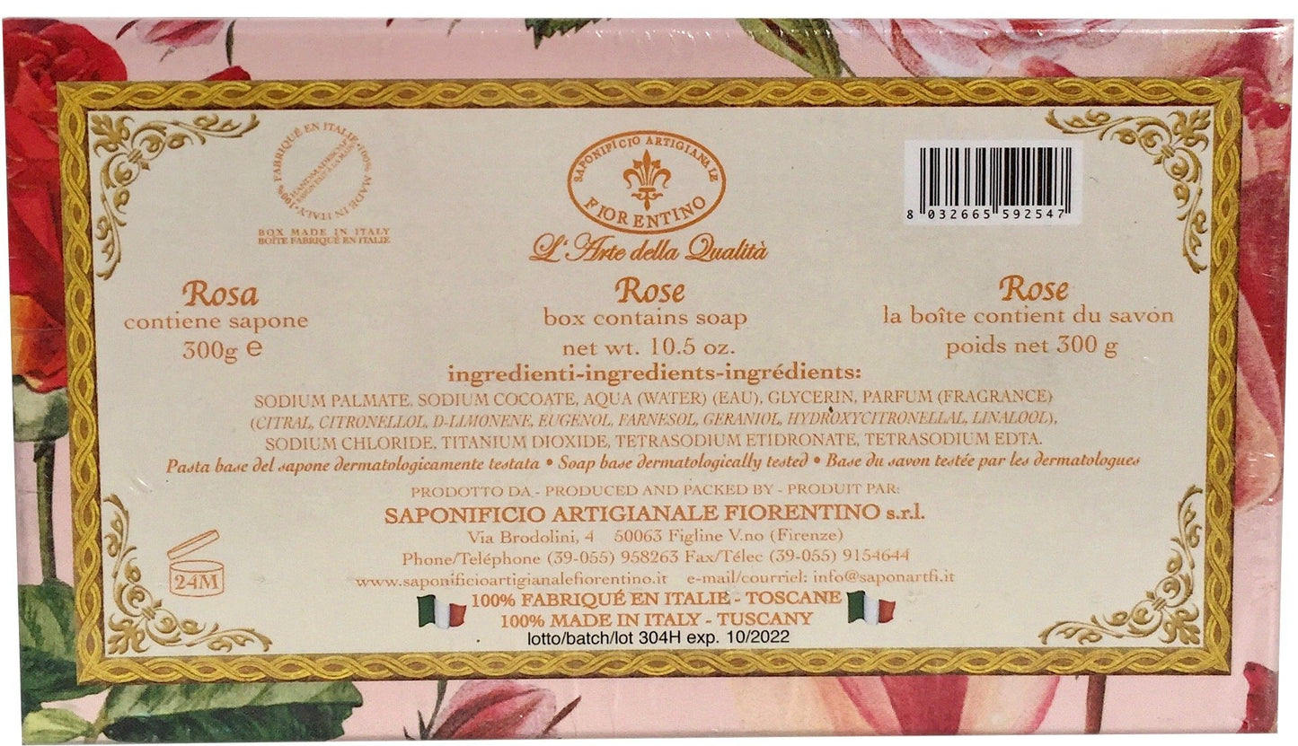 Bar Soap by Saponificio Artigianale Fiorentino- Tuscan Roseto Italian Rosa Rose Scented Soap All Natural Bath Cleanser 10.5 Ounce