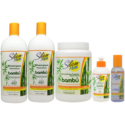 Silicon Mix Bambu Shampoo 36oz (Pack of 2) & Treatment 60oz & Leave-in 8oz & Polisher 4oz "Set"