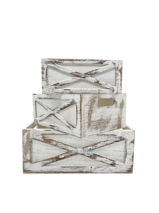Admired By Nature Wooden Crates Storage Container, 3pc Farmhouse Style Decorative Baskets for Home Decor, Rustic Decor, Nesting Stackable Organizers…
