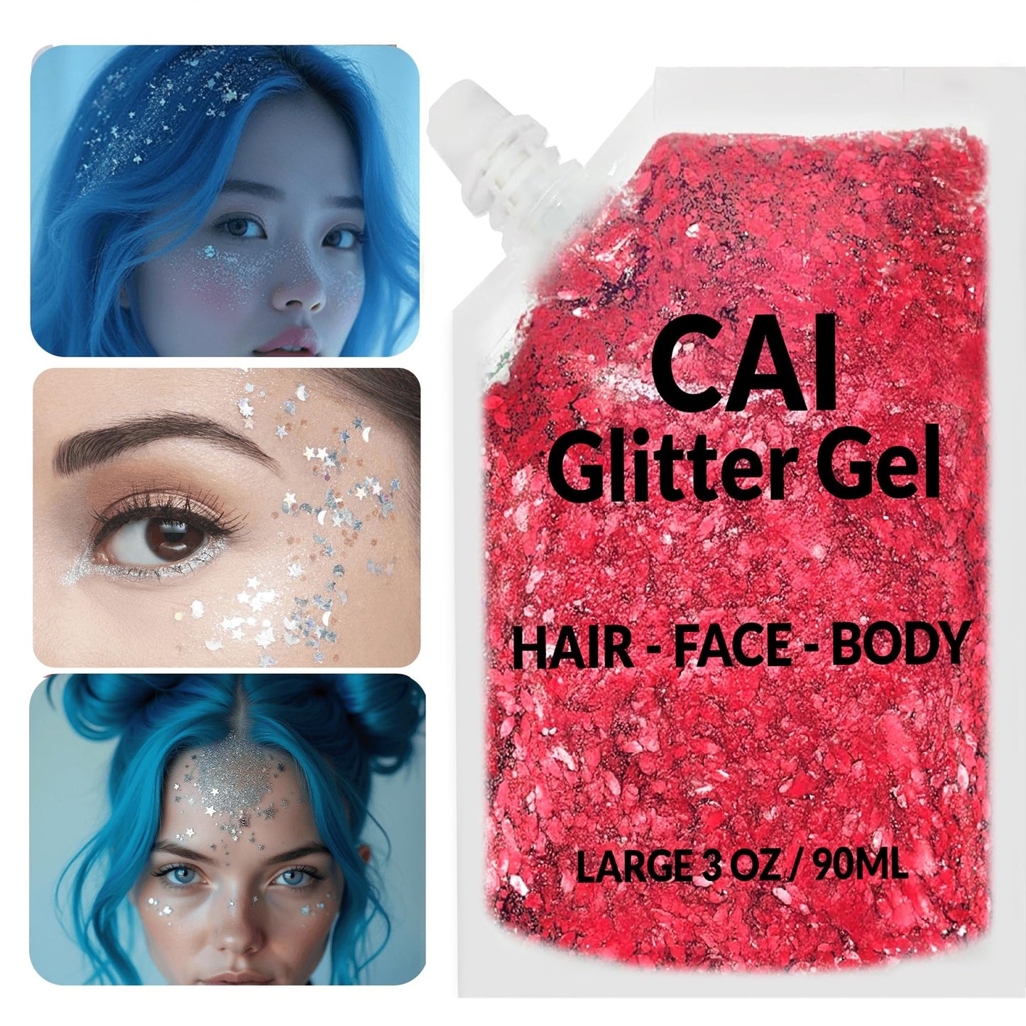 Face, Body & Hair Glitter Gel - Halloween Glitter for Kids and Women - 3 Oz Cosmetic-Grade Gel w/Moon & Stars for Festivals & Halloween Party, Easy