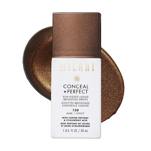Milani Bronzer- Sun Kiss Bronzing Drops, Conceal + Perfect Liquid Bronzer for Sheer, Weightless Coverage & Hydration enriched with Peptides
