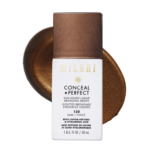 Milani Bronzer- Sun Kiss Bronzing Drops, Conceal + Perfect Liquid Bronzer for Sheer, Weightless Coverage & Hydration enriched with Peptides