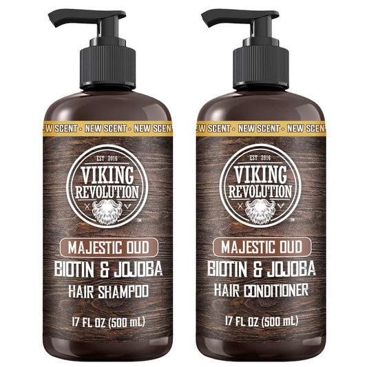 Viking Revolution Majestic Oud Mens Shampoo and Conditioner Set with Biotin and Jojoba Oil - Natural Hair Shampoo and Hair Conditioner for Men