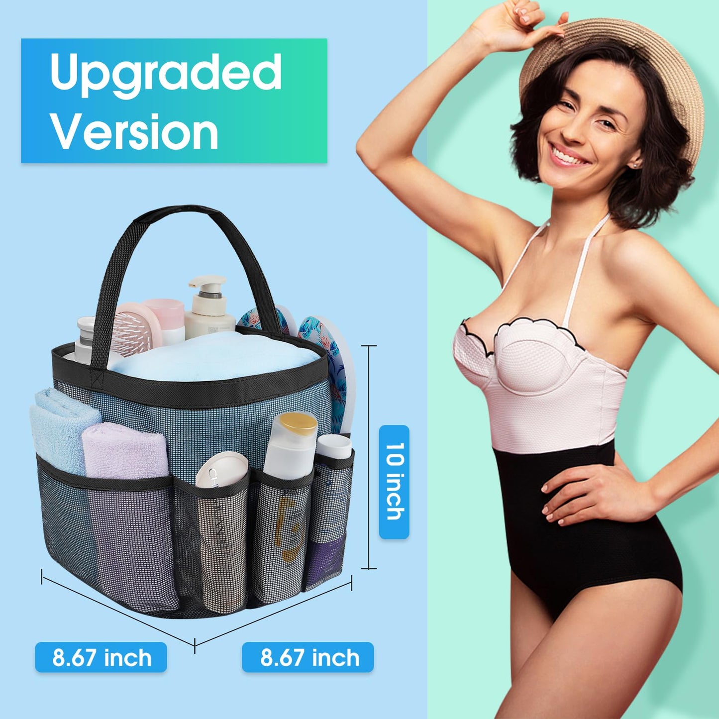Attmu Mesh Shower Caddy Portable for College Dorm Room Essentials with 8 Pockets, Hanging Caddy Dorm Basket, Quick Dry Shower Bag for Bathroom