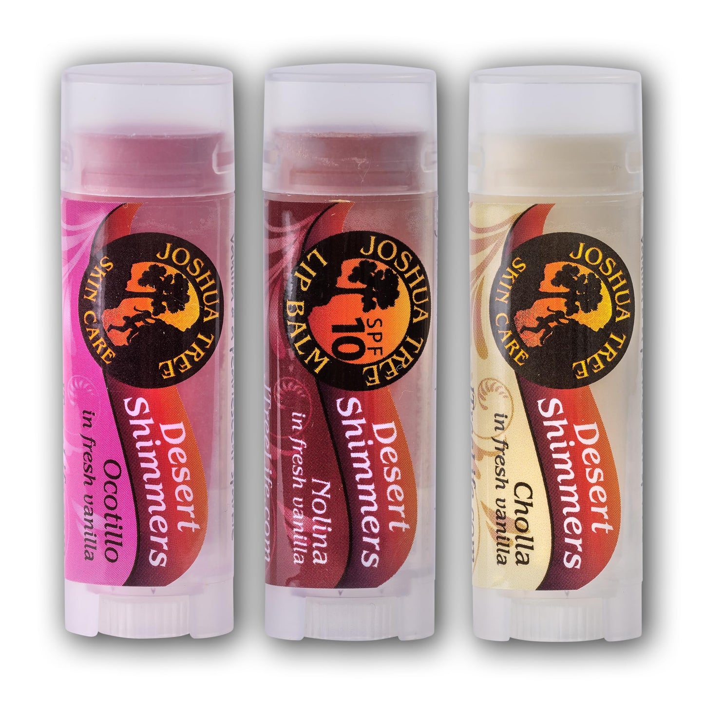 Joshua Tree Organic Lip Balm - Desert Shimmer Trio Gift Set (Cholla, Ocotillo and Nolina)