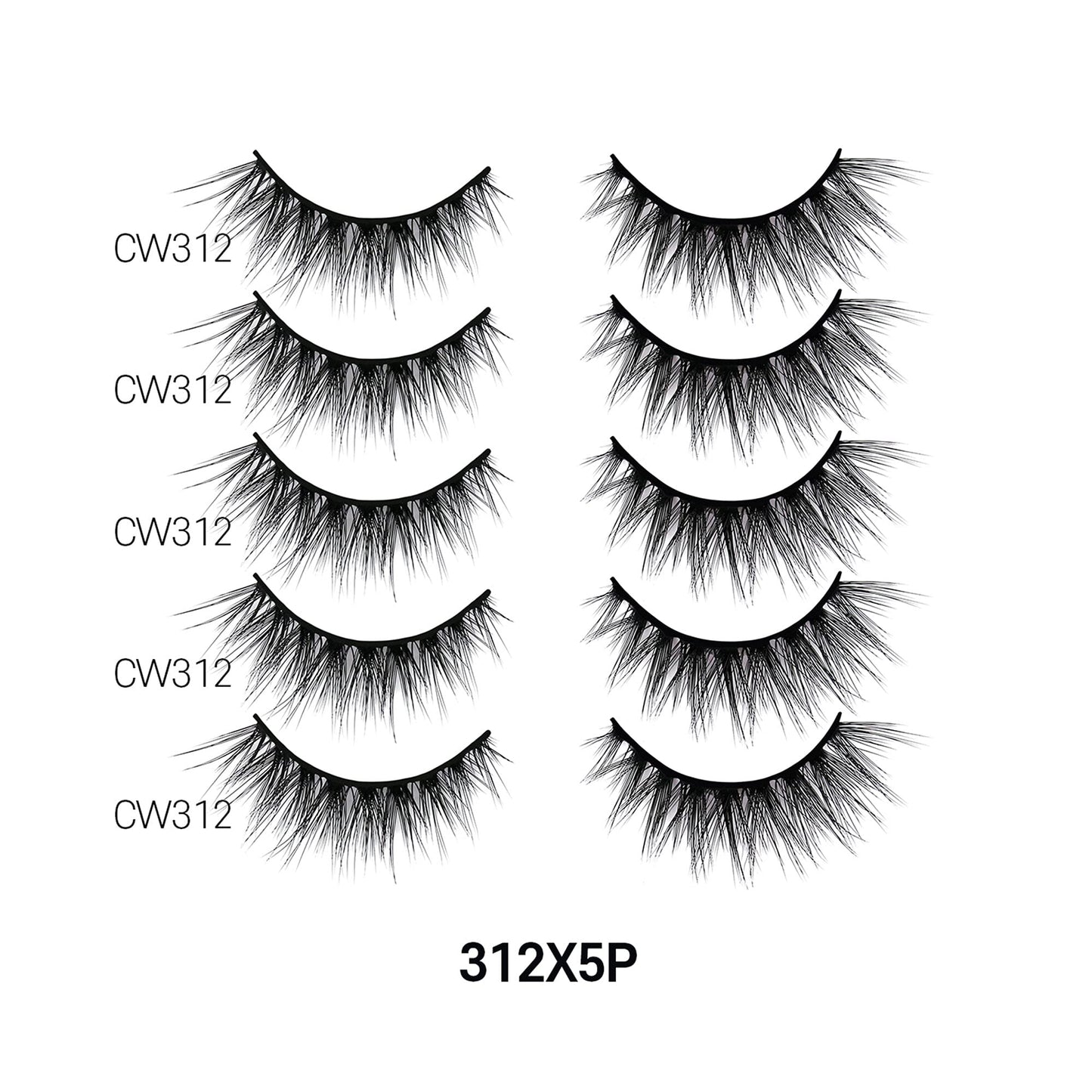 Laflare 3D Cashmere False Eyelashes Multipack, Ultra Soft, Glam, Luxurious, Cruelty-Free, Reusable, Fake Eyelashes 5 Pairs Value Pack (312X5P)
