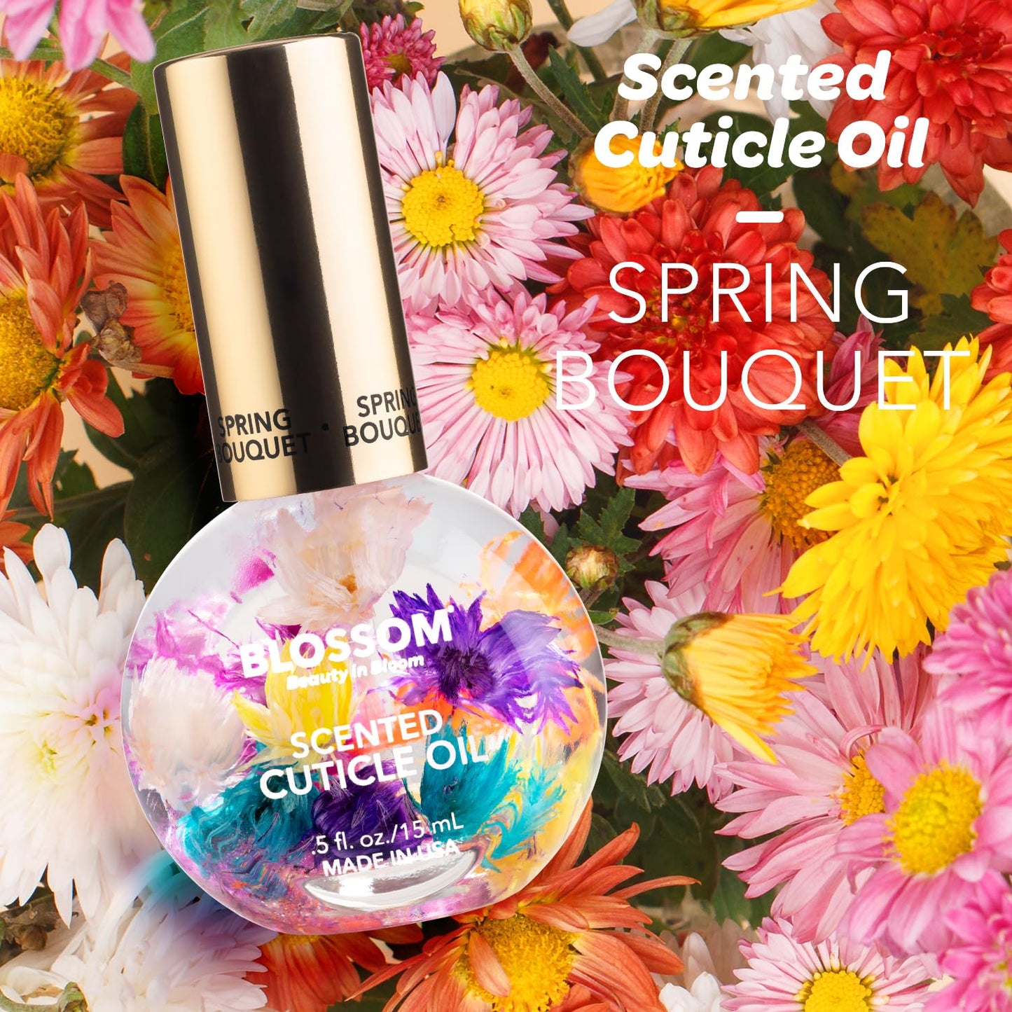 Blossom Cuticle Oil for Nails, Hydrating, Moisturizing, Scented Nail Oil Cuticle Care, Infused with Real Flowers, Made in USA, 0.5 fl. oz, Spring