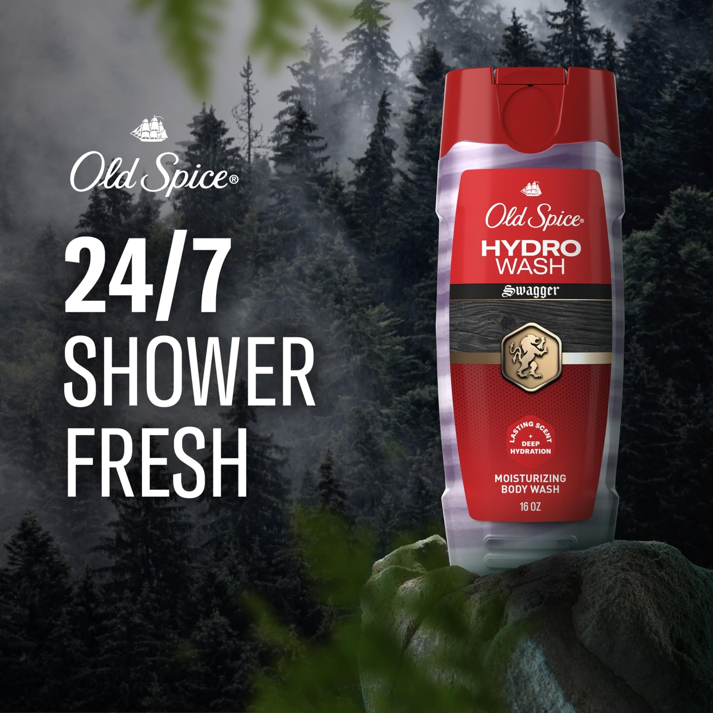 Old Spice Moisturizing Body Wash for Men, Hydro Wash, 2-in-1 Long Lasting Scent & Deep Hydration, 24/7 Shower Fresh, Swagger Scent, 16 oz