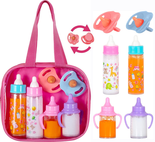 fash n kolor® My Sweet Baby Disappearing Doll Feeding Set – 6-Piece Baby Doll Care Kit with Bottles & Pacifiers