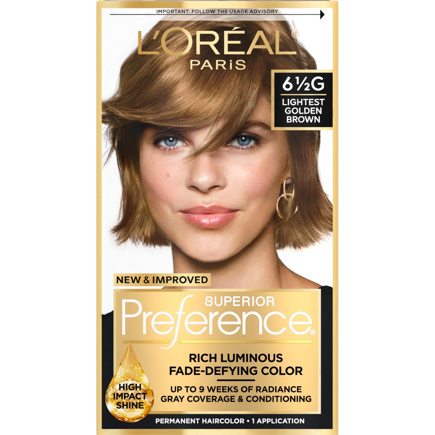 L'Oreal Paris Superior Preference Fade-Defying + Shine Permanent Hair Color, 6.5G Lightest Golden Brown, Pack of 1, Hair Dye