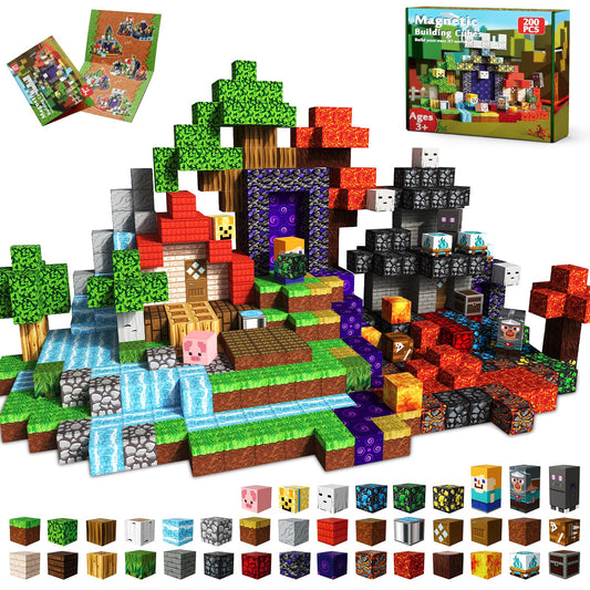 Magneverse 200pcs 0.8in Magnetic Blocks – Stacking Magnet Cubes STEM Building Toys for Kids Ages 3+, Birthday Gift (Portal Theme)