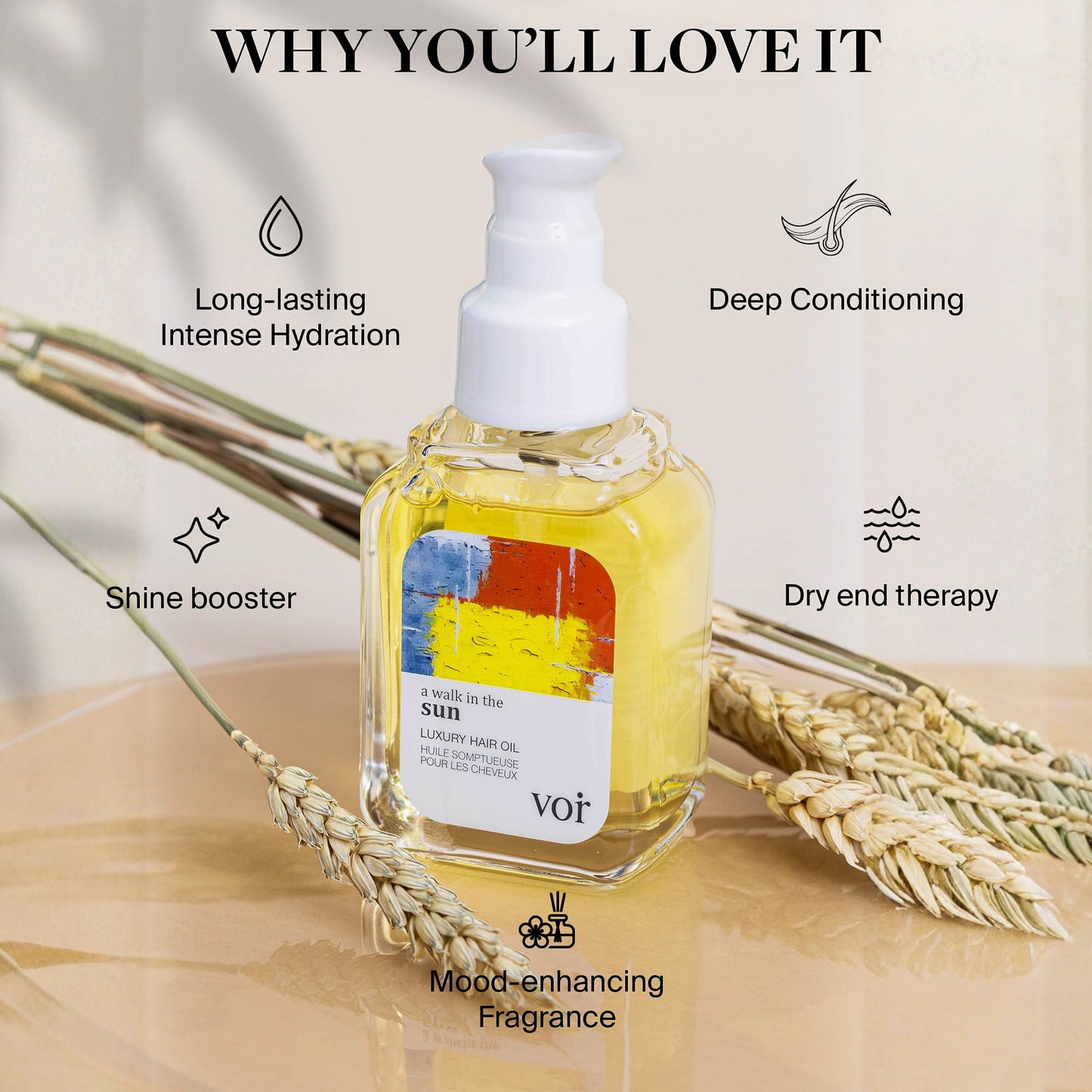 Voir Haircare Luxury Hair Oil - Deep Hydration for Dry, Damaged Hair - Smooths Frizz, Adds Shine & Locks in Moisture - Lightweight with Rosehip