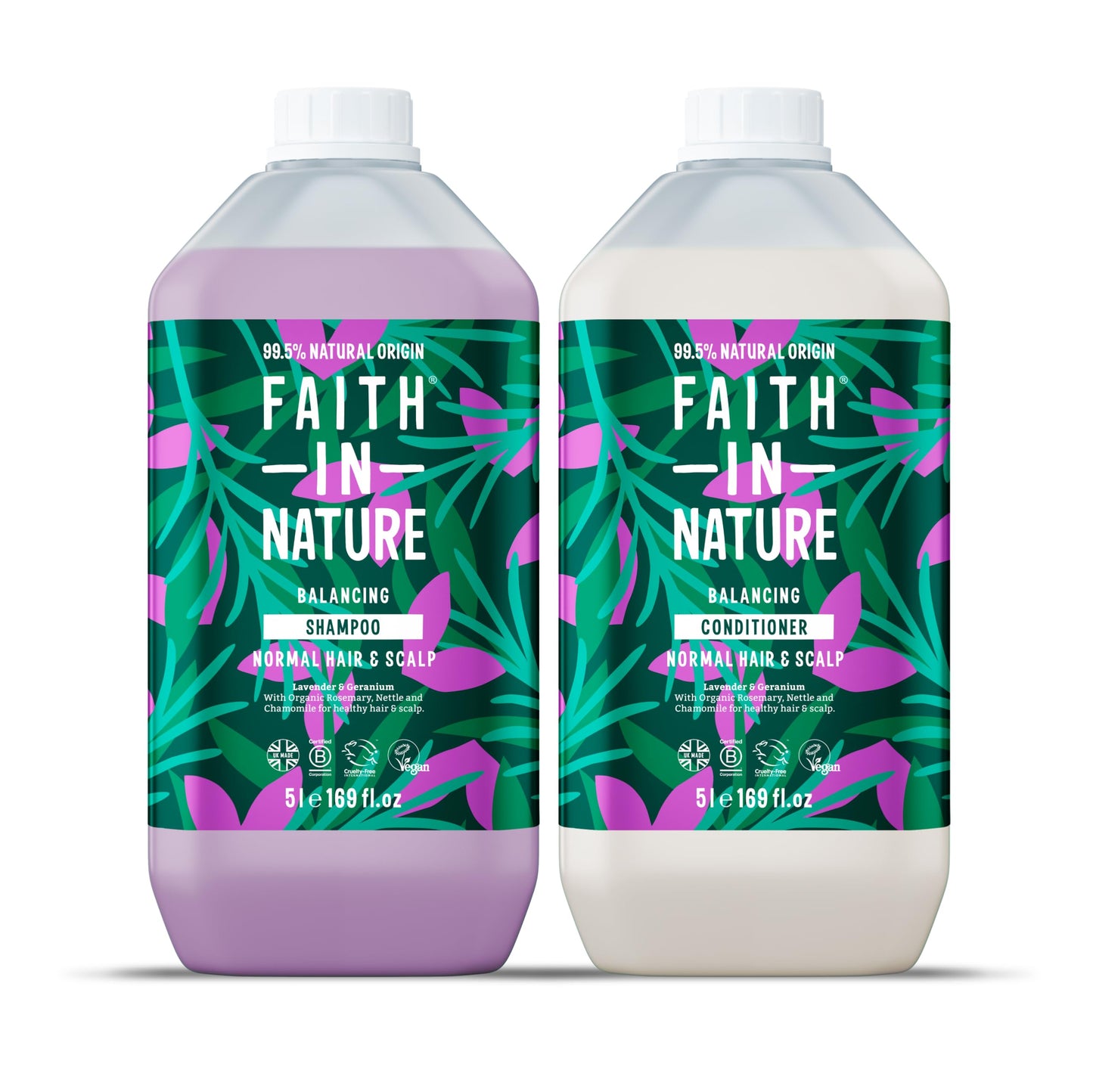 Faith In Nature Natural Shampoo & Conditioner Set - Vegan & Cruelty Free, No SLS or Parabens - 2 x 169 fl oz Value Bundle Pack, Lavender & Geranium
