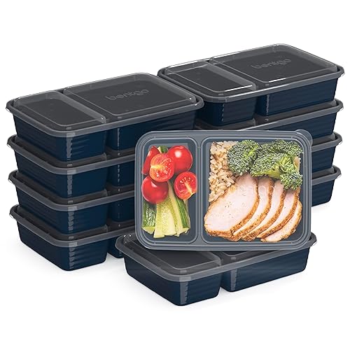 Bentgo Prep - 20-Piece 2-Compartment Reusable Meal Prep Containers with Lids, PFAS & BPA Free Materials, Durable, Microwave, Freezer, & Dishwasher…