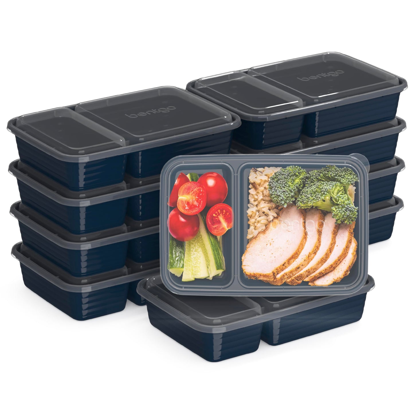 Bentgo Prep - 20-Piece 2-Compartment Reusable Meal Prep Containers with Lids, PFAS & BPA Free Materials, Durable, Microwave, Freezer, & Dishwasher…