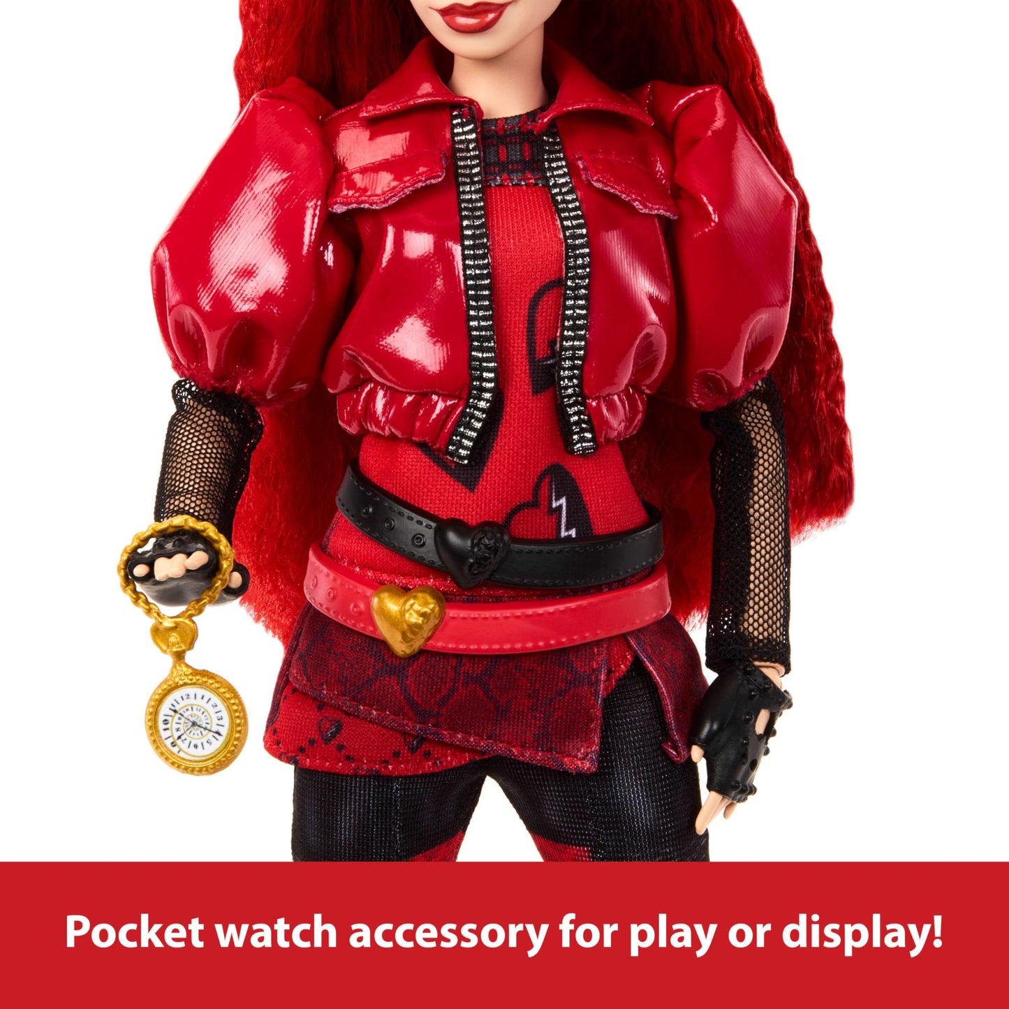 Mattel Disney Descendants: The Rise of Red Fashion Doll & Accessory - Red, Daughter of Queen of Hearts with Movie-Inspired Clothes & Pocket Watch