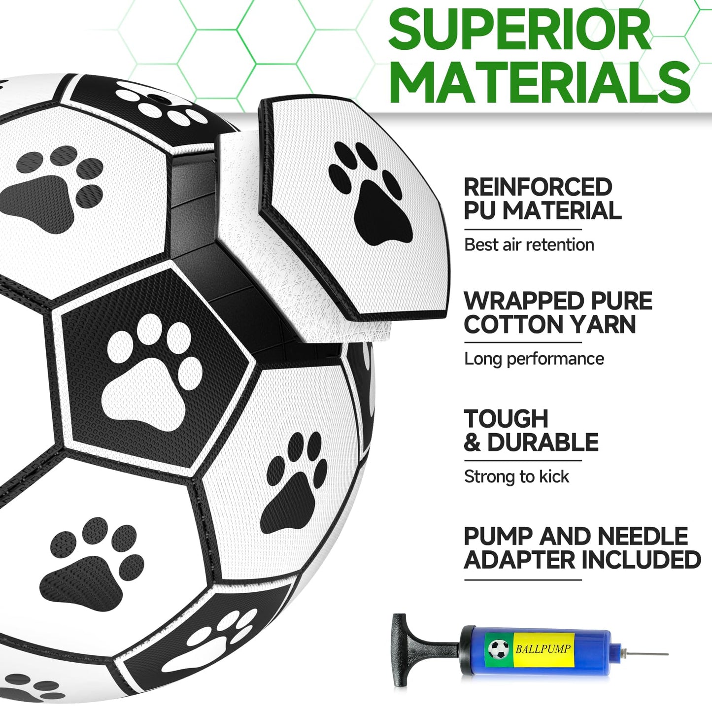 QDAN Premium Dog Soccer Ball with Straps – Durable Herding & Training Ball for Small/Medium Dogs – Fun Outdoor Puppy Toy, Birthday Gift, 6 Inch