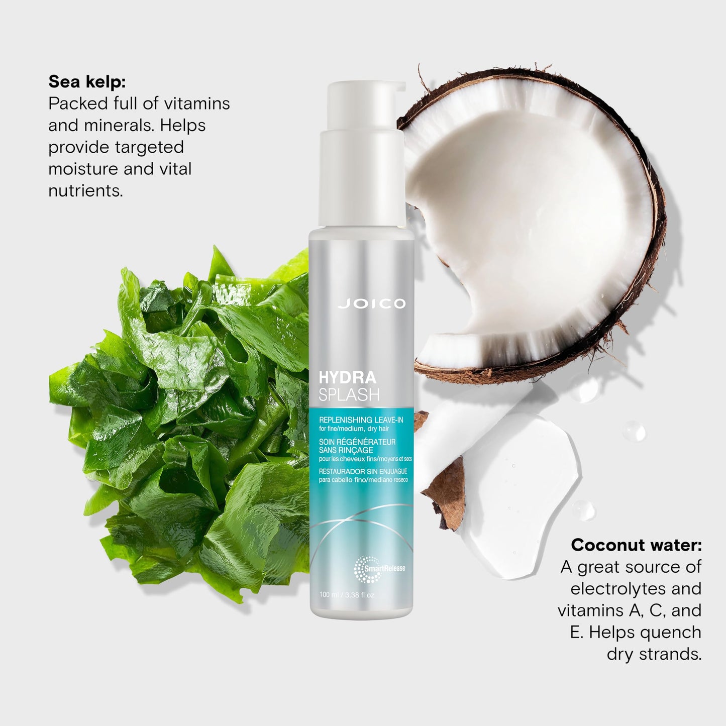 Joico HydraSplash Replenishing Leave-In | For Fine, Medium, Dry Hair | Boost Shine & Softness | Tame Frizz & Hydrate | With Sea Kelp & Coconut Water |