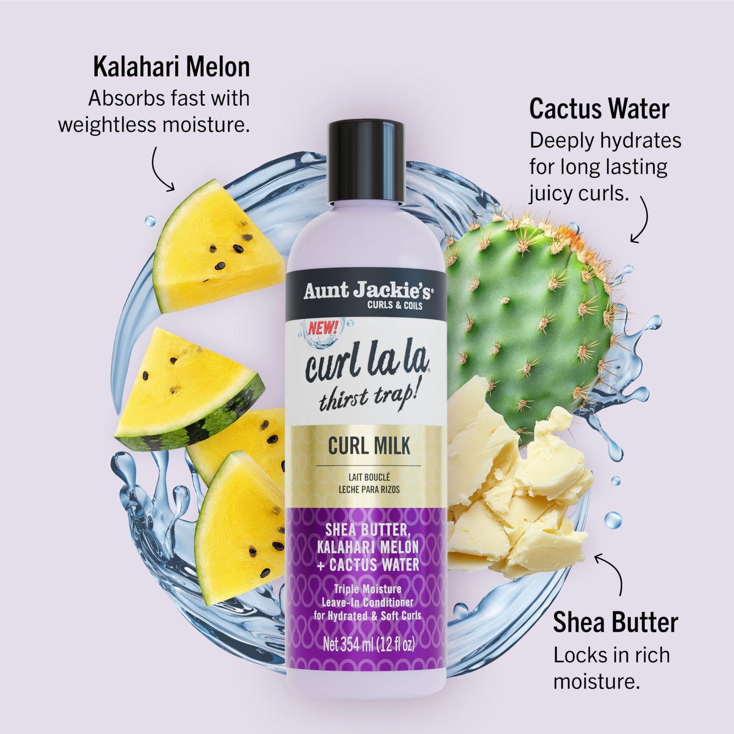 Aunt Jackie's Curls & Coils Curl La La Thirst Trap Curl Milk, 12 fl oz - Triple Moisture Leave-In Conditioner for Hydrated and Soft Curls