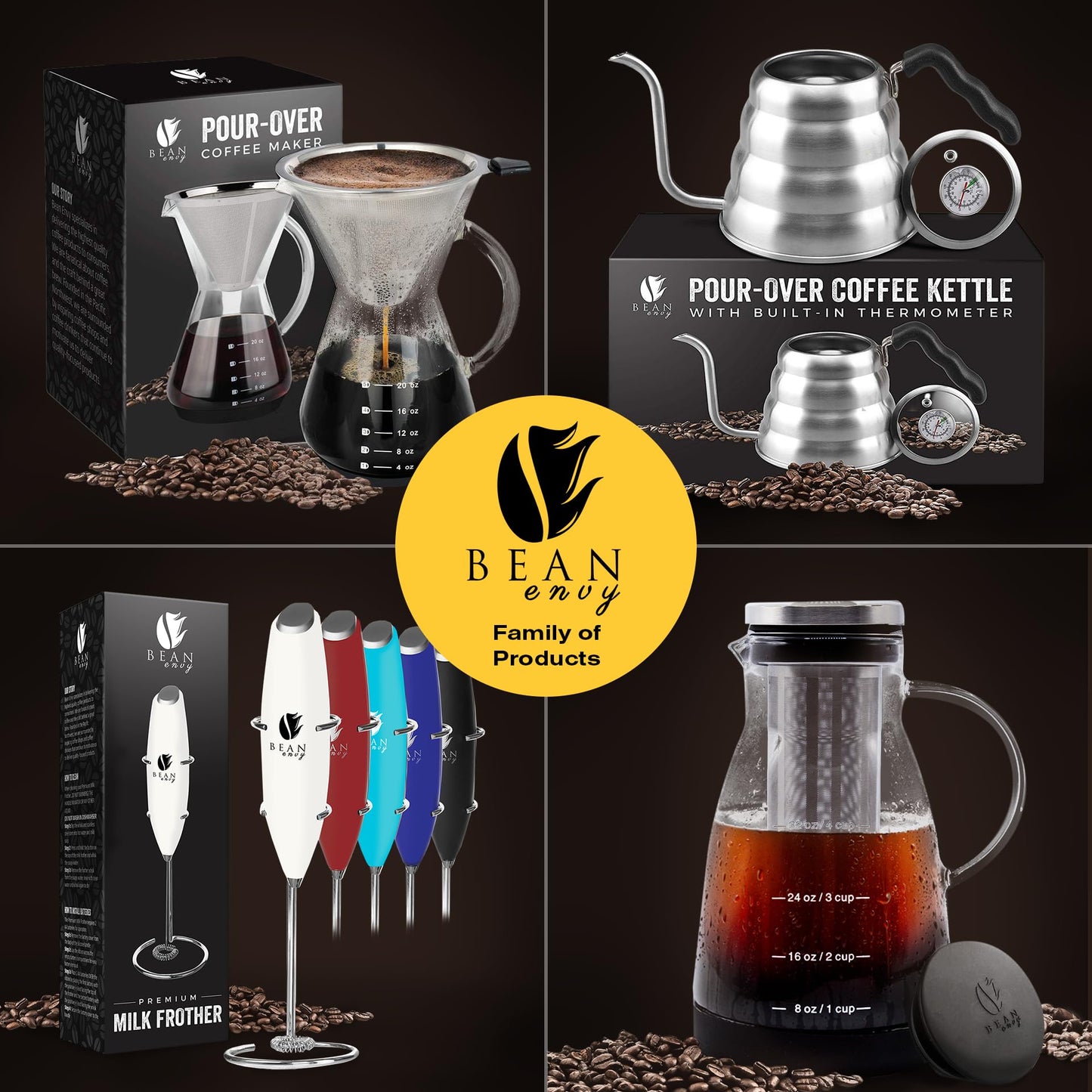 Bean Envy Handheld Milk Frother – Mini Whisk & Coffee Foamer with Stand for Lattes, Cappuccino, Matcha & Hot Chocolate, Black