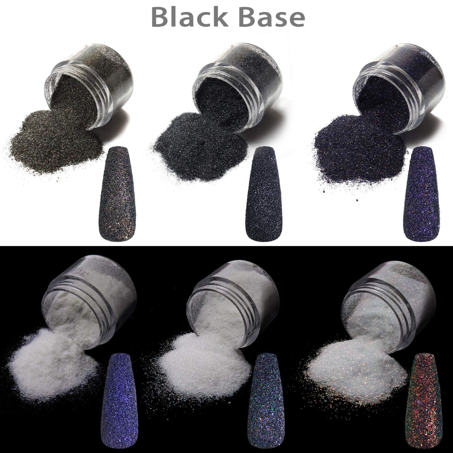 Allstarry 6 Colors Nail Glitter Powder Holographic White Black Nail Shining Sugar Effect Glitter Colorful Cosmetic Festival Powder DIY Nail Art