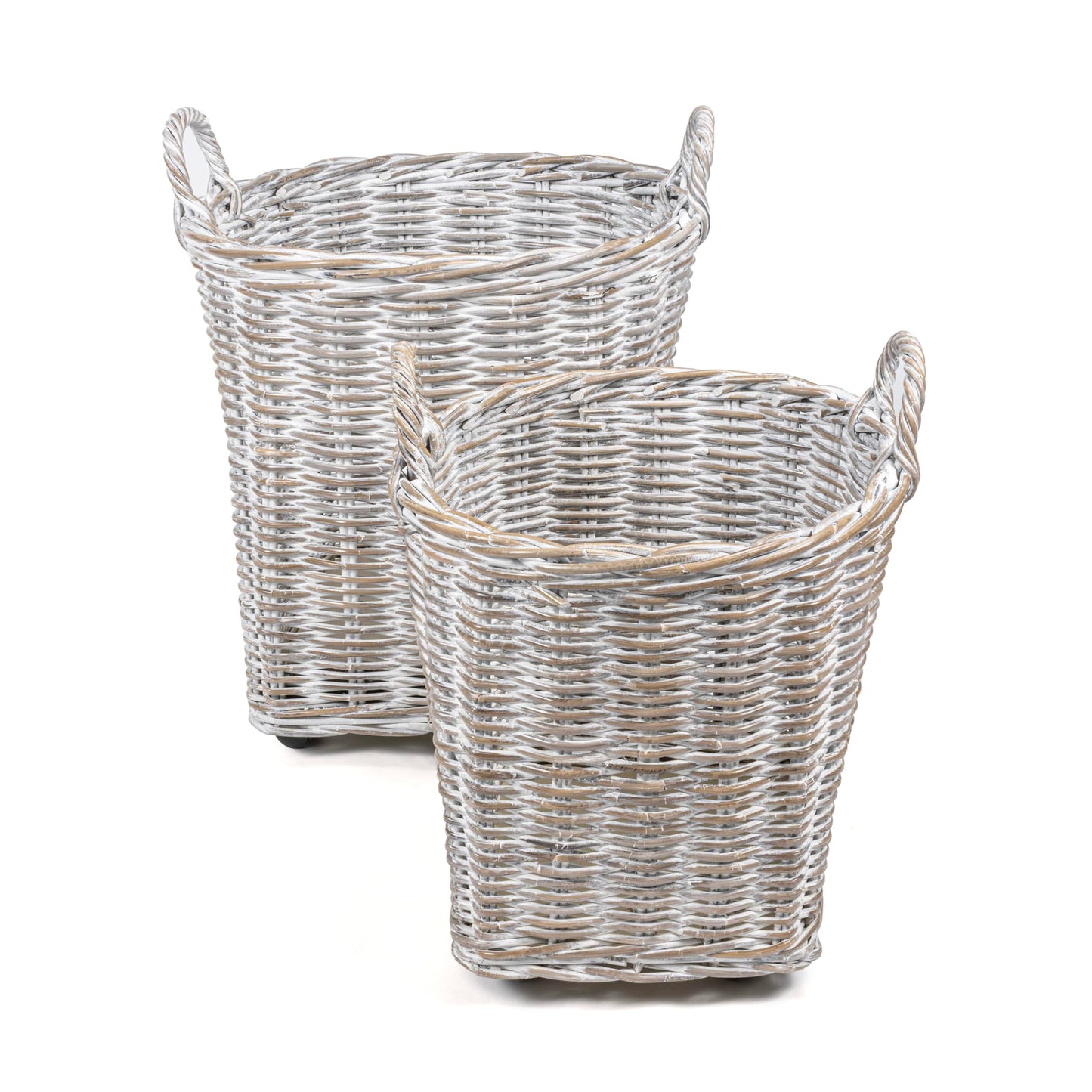 happimess BSK1002A-2SET Arbour Rustic Hand-Woven Rattan Nesting Wicker Storage Baskets w/ Wheels and Handles, Seagrass Container for Decoration…